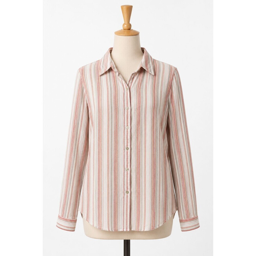 JNY 100% Linen Button Down Top Women's Size Large Striped Long Sleeve Beachy